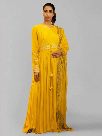 Yellow Asymmetrical Anarkali - Indian Clothing in Denver, CO, Aurora, CO, Boulder, CO, Fort Collins, CO, Colorado Springs, CO, Parker, CO, Highlands Ranch, CO, Cherry Creek, CO, Centennial, CO, and Longmont, CO. Nationwide shipping USA - India Fashion X