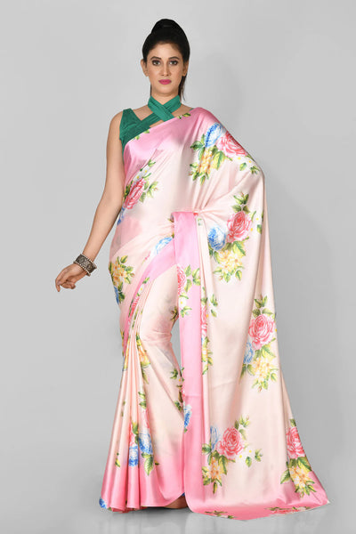 Pink Floral Saree - Indian Clothing in Denver, CO, Aurora, CO, Boulder, CO, Fort Collins, CO, Colorado Springs, CO, Parker, CO, Highlands Ranch, CO, Cherry Creek, CO, Centennial, CO, and Longmont, CO. Nationwide shipping USA - India Fashion X