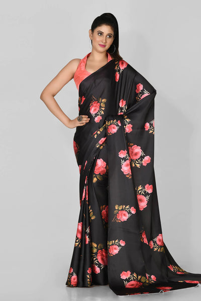 Black Floral Saree - Indian Clothing in Denver, CO, Aurora, CO, Boulder, CO, Fort Collins, CO, Colorado Springs, CO, Parker, CO, Highlands Ranch, CO, Cherry Creek, CO, Centennial, CO, and Longmont, CO. Nationwide shipping USA - India Fashion X