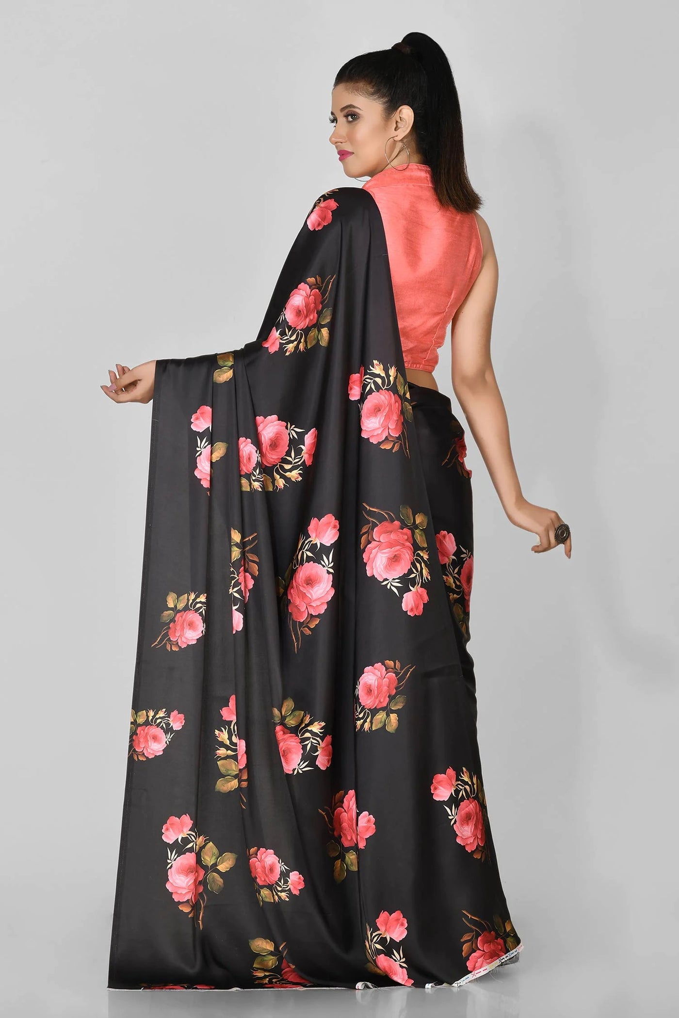 Black Floral Saree - Indian Clothing in Denver, CO, Aurora, CO, Boulder, CO, Fort Collins, CO, Colorado Springs, CO, Parker, CO, Highlands Ranch, CO, Cherry Creek, CO, Centennial, CO, and Longmont, CO. Nationwide shipping USA - India Fashion X