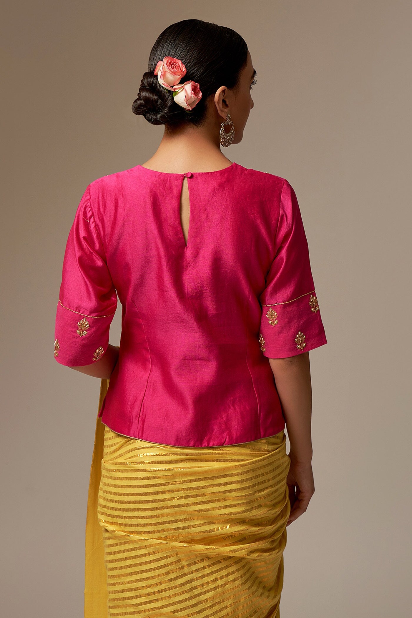Pink Chanderi Silk Blouse - Indian Clothing in Denver, CO, Aurora, CO, Boulder, CO, Fort Collins, CO, Colorado Springs, CO, Parker, CO, Highlands Ranch, CO, Cherry Creek, CO, Centennial, CO, and Longmont, CO. Nationwide shipping USA - India Fashion X