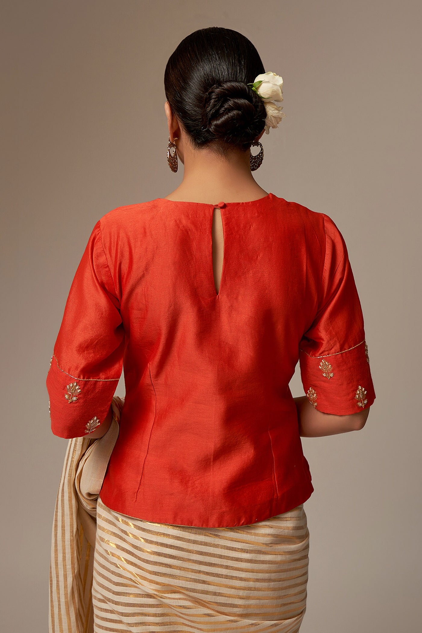 Orange Chanderi Silk Blouse - Indian Clothing in Denver, CO, Aurora, CO, Boulder, CO, Fort Collins, CO, Colorado Springs, CO, Parker, CO, Highlands Ranch, CO, Cherry Creek, CO, Centennial, CO, and Longmont, CO. Nationwide shipping USA - India Fashion X