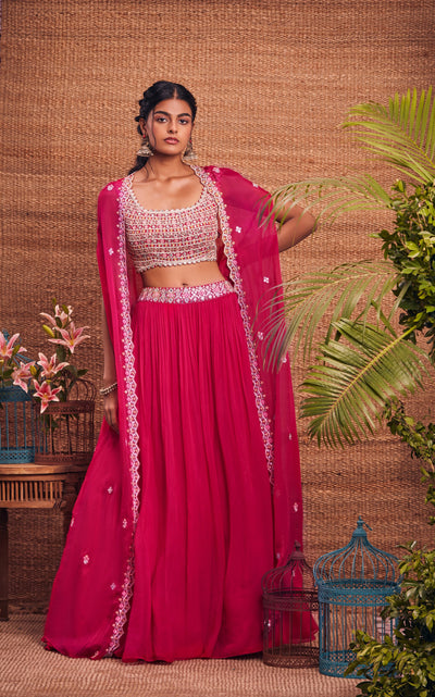 Fuchsia Pink Cape Skirt Set - Indian Clothing in Denver, CO, Aurora, CO, Boulder, CO, Fort Collins, CO, Colorado Springs, CO, Parker, CO, Highlands Ranch, CO, Cherry Creek, CO, Centennial, CO, and Longmont, CO. Nationwide shipping USA - India Fashion X