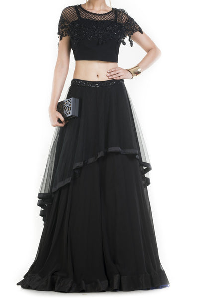 BLACK LEHENGA FEATURE - Indian Clothing in Denver, CO, Aurora, CO, Boulder, CO, Fort Collins, CO, Colorado Springs, CO, Parker, CO, Highlands Ranch, CO, Cherry Creek, CO, Centennial, CO, and Longmont, CO. Nationwide shipping USA - India Fashion X