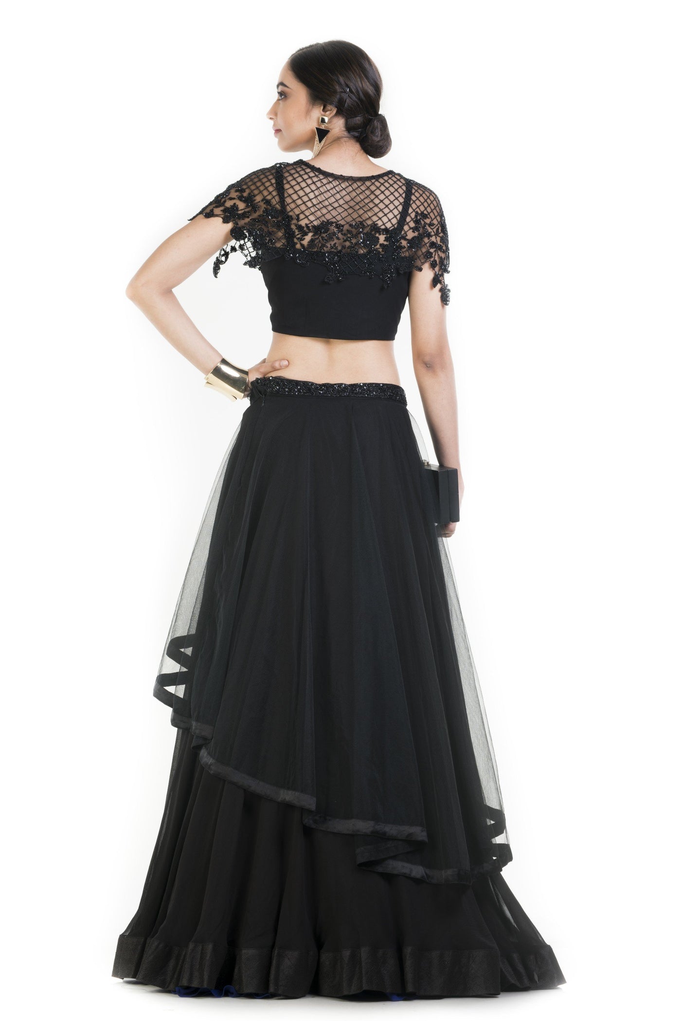 BLACK LEHENGA FEATURE - Indian Clothing in Denver, CO, Aurora, CO, Boulder, CO, Fort Collins, CO, Colorado Springs, CO, Parker, CO, Highlands Ranch, CO, Cherry Creek, CO, Centennial, CO, and Longmont, CO. Nationwide shipping USA - India Fashion X