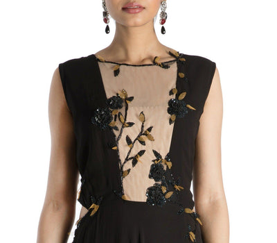 Black Gown With Neck Cutline - Indian Clothing in Denver, CO, Aurora, CO, Boulder, CO, Fort Collins, CO, Colorado Springs, CO, Parker, CO, Highlands Ranch, CO, Cherry Creek, CO, Centennial, CO, and Longmont, CO. Nationwide shipping USA - India Fashion X