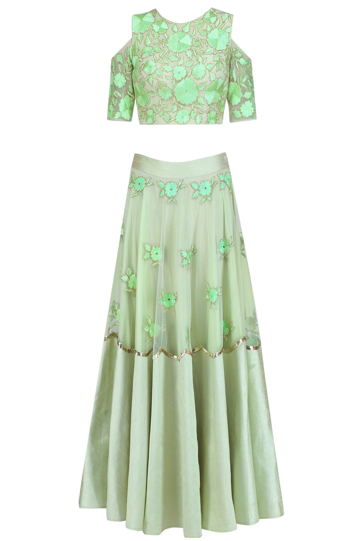 Pistachio Bloom Lehenga Set Indian Clothing in Denver, CO, Aurora, CO, Boulder, CO, Fort Collins, CO, Colorado Springs, CO, Parker, CO, Highlands Ranch, CO, Cherry Creek, CO, Centennial, CO, and Longmont, CO. NATIONWIDE SHIPPING USA- India Fashion X