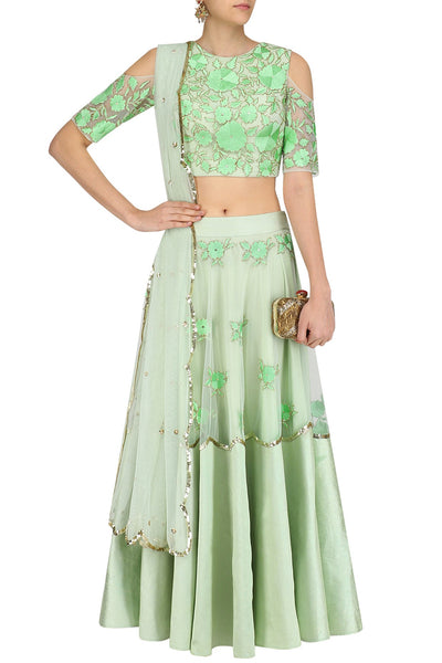 Pistachio Bloom Lehenga Set Indian Clothing in Denver, CO, Aurora, CO, Boulder, CO, Fort Collins, CO, Colorado Springs, CO, Parker, CO, Highlands Ranch, CO, Cherry Creek, CO, Centennial, CO, and Longmont, CO. NATIONWIDE SHIPPING USA- India Fashion X