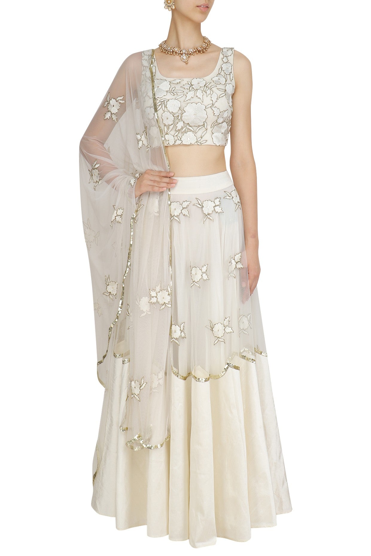 Creme Bloom Lehenga Set - Indian Clothing in Denver, CO, Aurora, CO, Boulder, CO, Fort Collins, CO, Colorado Springs, CO, Parker, CO, Highlands Ranch, CO, Cherry Creek, CO, Centennial, CO, and Longmont, CO. Nationwide shipping USA - India Fashion X