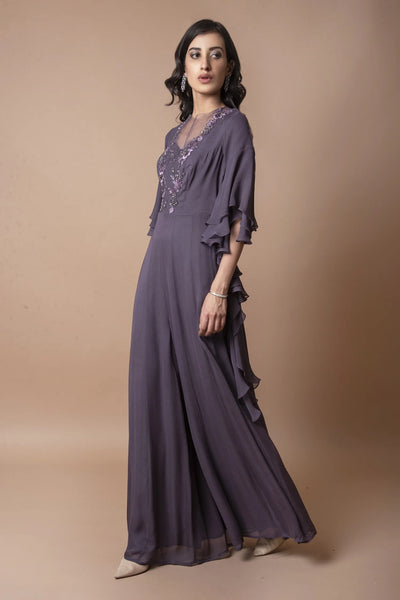 Purple Floral Embellished Jumpsuit Indian Clothing in Denver, CO, Aurora, CO, Boulder, CO, Fort Collins, CO, Colorado Springs, CO, Parker, CO, Highlands Ranch, CO, Cherry Creek, CO, Centennial, CO, and Longmont, CO. NATIONWIDE SHIPPING USA- India Fashion X
