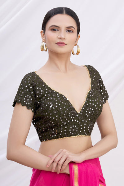 Brown Mirror Work Blouse - Indian Clothing in Denver, CO, Aurora, CO, Boulder, CO, Fort Collins, CO, Colorado Springs, CO, Parker, CO, Highlands Ranch, CO, Cherry Creek, CO, Centennial, CO, and Longmont, CO. Nationwide shipping USA - India Fashion X
