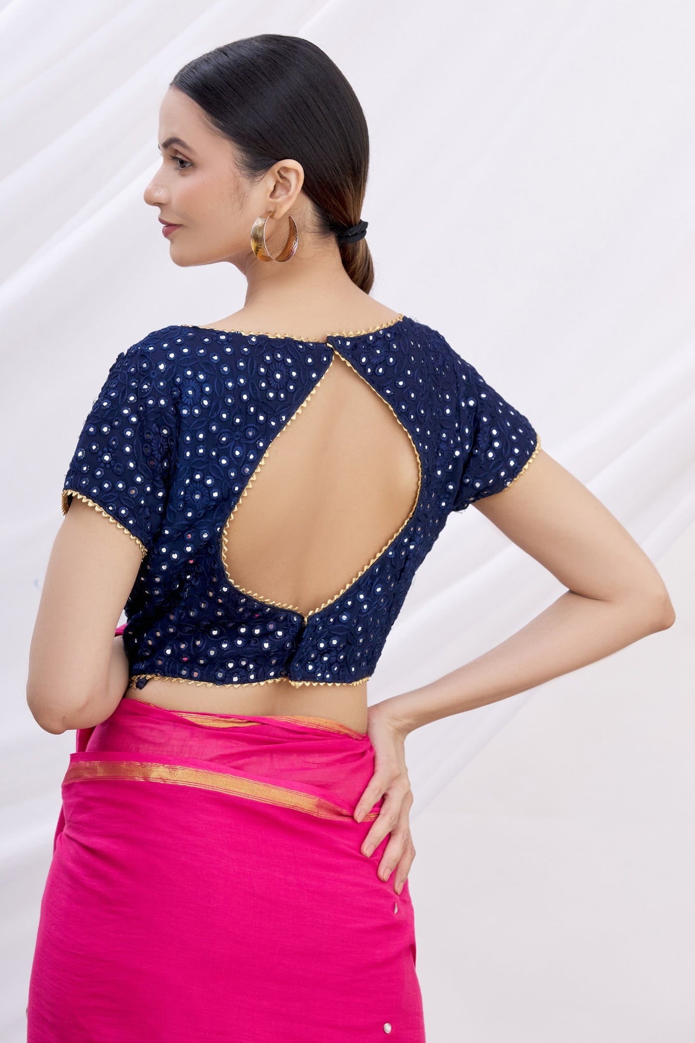 Blue Mirror Work Blouse - Indian Clothing in Denver, CO, Aurora, CO, Boulder, CO, Fort Collins, CO, Colorado Springs, CO, Parker, CO, Highlands Ranch, CO, Cherry Creek, CO, Centennial, CO, and Longmont, CO. Nationwide shipping USA - India Fashion X