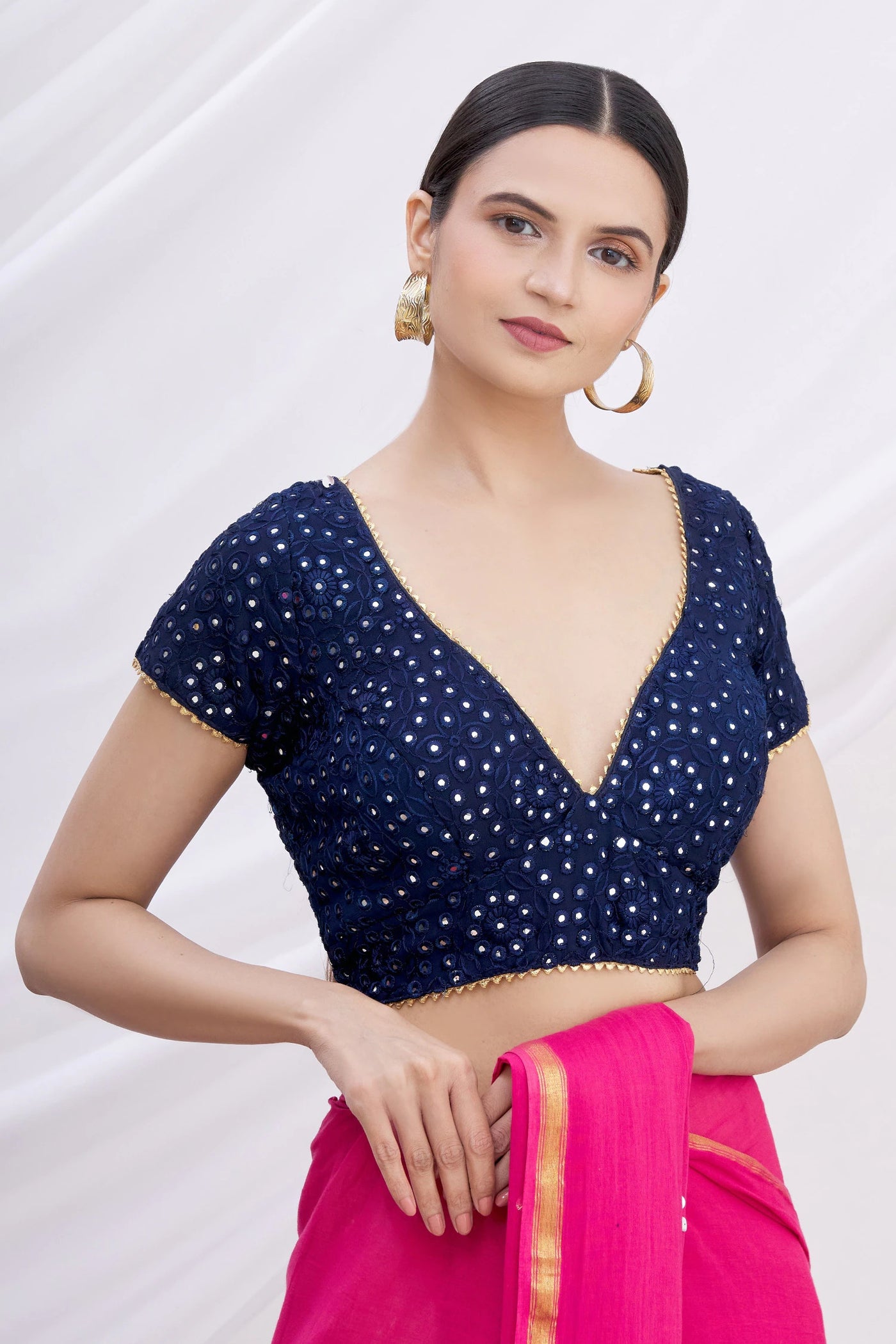Blue Mirror Work Blouse - Indian Clothing in Denver, CO, Aurora, CO, Boulder, CO, Fort Collins, CO, Colorado Springs, CO, Parker, CO, Highlands Ranch, CO, Cherry Creek, CO, Centennial, CO, and Longmont, CO. Nationwide shipping USA - India Fashion X
