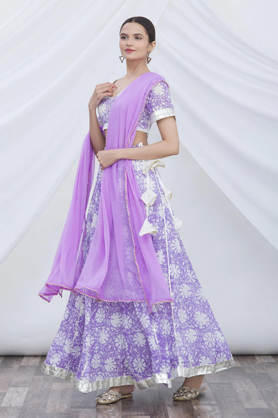 Purple Linen Floral Lehenga - Indian Clothing in Denver, CO, Aurora, CO, Boulder, CO, Fort Collins, CO, Colorado Springs, CO, Parker, CO, Highlands Ranch, CO, Cherry Creek, CO, Centennial, CO, and Longmont, CO. Nationwide shipping USA - India Fashion X