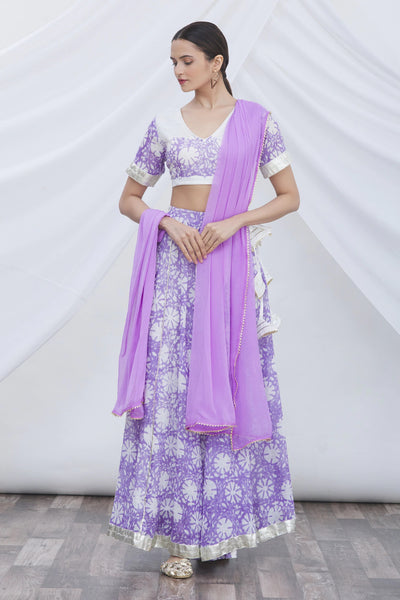 Purple Linen Floral Lehenga - Indian Clothing in Denver, CO, Aurora, CO, Boulder, CO, Fort Collins, CO, Colorado Springs, CO, Parker, CO, Highlands Ranch, CO, Cherry Creek, CO, Centennial, CO, and Longmont, CO. Nationwide shipping USA - India Fashion X