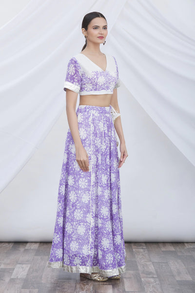 Purple Linen Floral Lehenga - Indian Clothing in Denver, CO, Aurora, CO, Boulder, CO, Fort Collins, CO, Colorado Springs, CO, Parker, CO, Highlands Ranch, CO, Cherry Creek, CO, Centennial, CO, and Longmont, CO. Nationwide shipping USA - India Fashion X