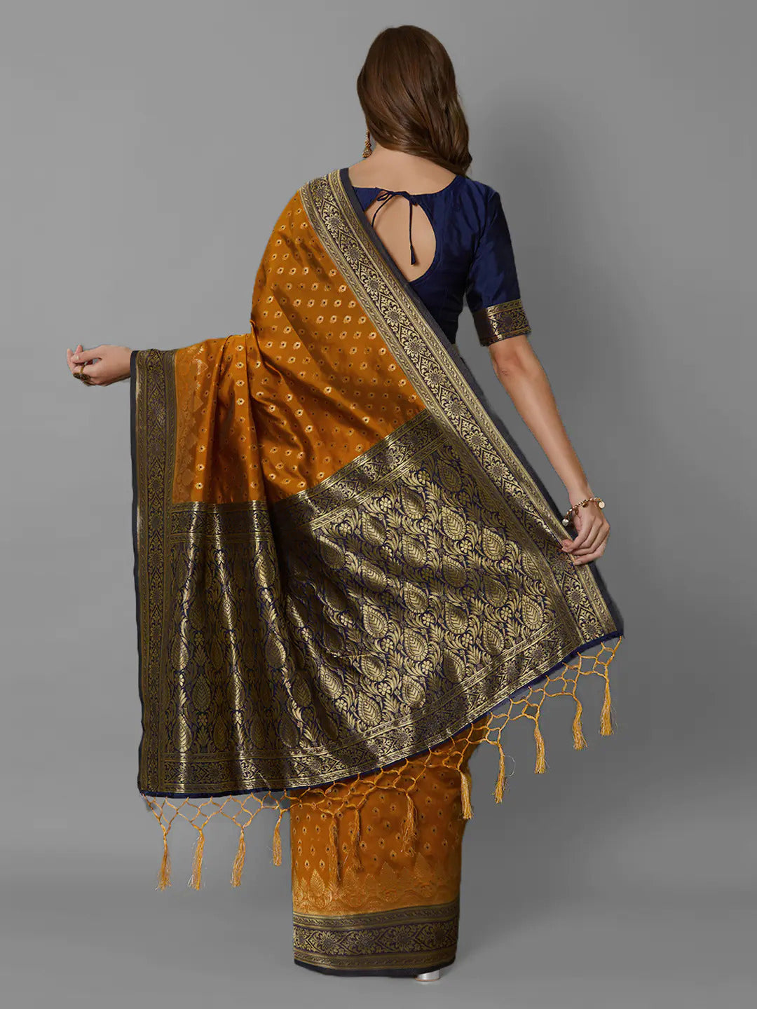 Apricot Orange and Navy Silk Saree - Indian Clothing in Denver, CO, Aurora, CO, Boulder, CO, Fort Collins, CO, Colorado Springs, CO, Parker, CO, Highlands Ranch, CO, Cherry Creek, CO, Centennial, CO, and Longmont, CO. Nationwide shipping USA - India Fashion X