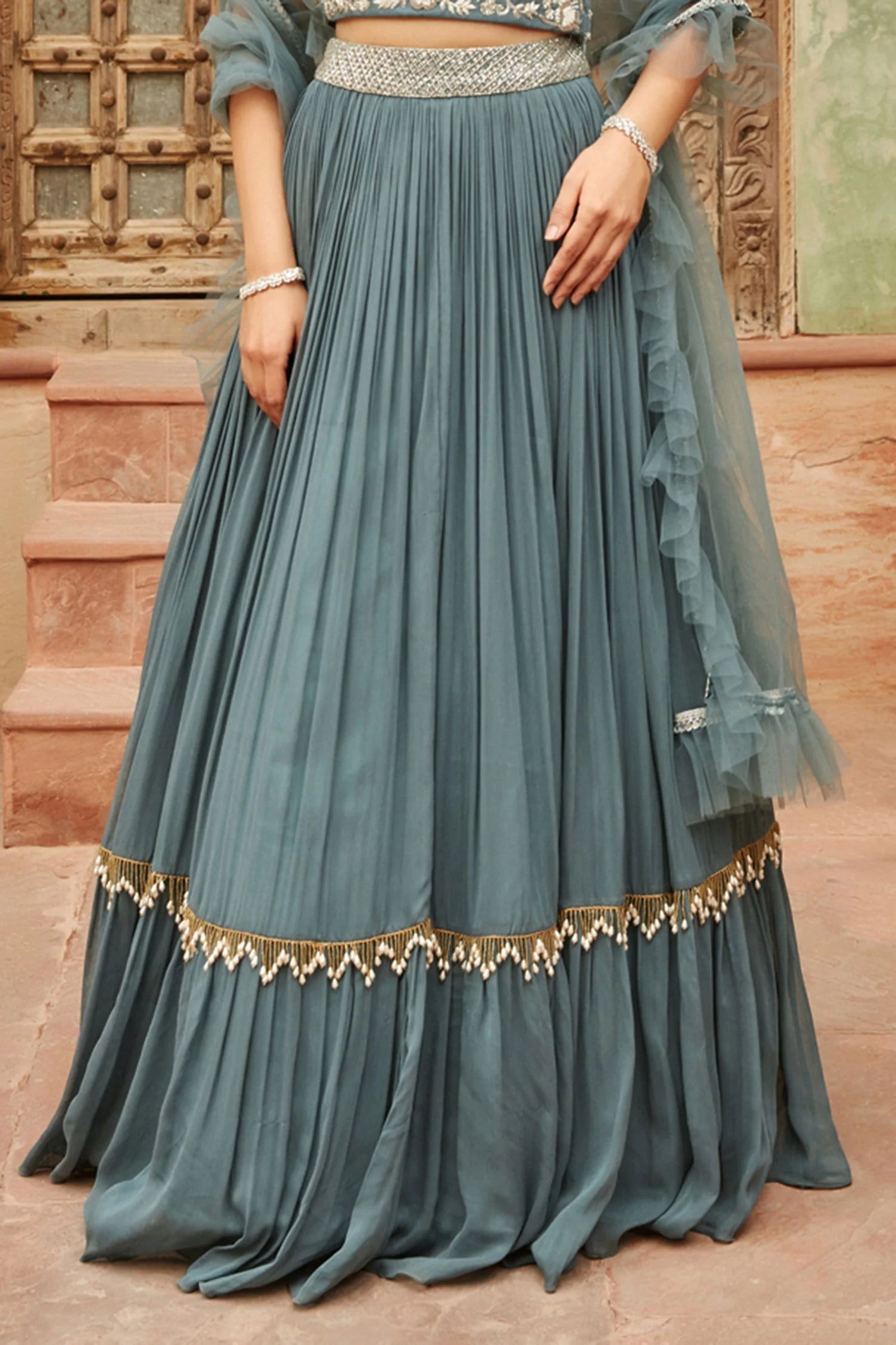 Grey Chinnon Lehenga Set - Indian Clothing in Denver, CO, Aurora, CO, Boulder, CO, Fort Collins, CO, Colorado Springs, CO, Parker, CO, Highlands Ranch, CO, Cherry Creek, CO, Centennial, CO, and Longmont, CO. Nationwide shipping USA - India Fashion X