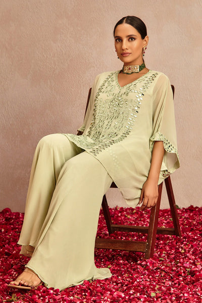 Sage Mirror Embroidered Sharara Set Indian Clothing in Denver, CO, Aurora, CO, Boulder, CO, Fort Collins, CO, Colorado Springs, CO, Parker, CO, Highlands Ranch, CO, Cherry Creek, CO, Centennial, CO, and Longmont, CO. NATIONWIDE SHIPPING USA- India Fashion X