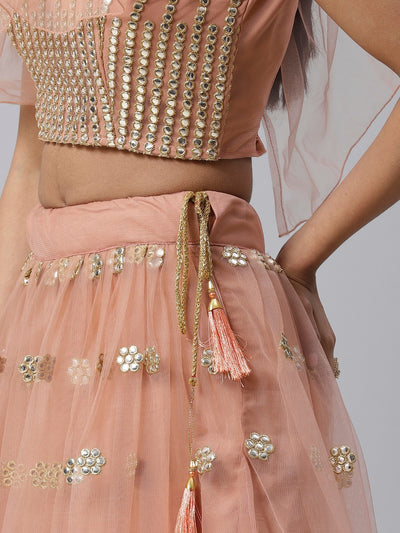 Peach Mirror Lehenga Set - Indian Clothing in Denver, CO, Aurora, CO, Boulder, CO, Fort Collins, CO, Colorado Springs, CO, Parker, CO, Highlands Ranch, CO, Cherry Creek, CO, Centennial, CO, and Longmont, CO. Nationwide shipping USA - India Fashion X