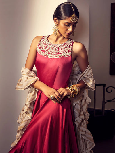 Rose Pink Satin Anarkali Indian Clothing in Denver, CO, Aurora, CO, Boulder, CO, Fort Collins, CO, Colorado Springs, CO, Parker, CO, Highlands Ranch, CO, Cherry Creek, CO, Centennial, CO, and Longmont, CO. NATIONWIDE SHIPPING USA- India Fashion X