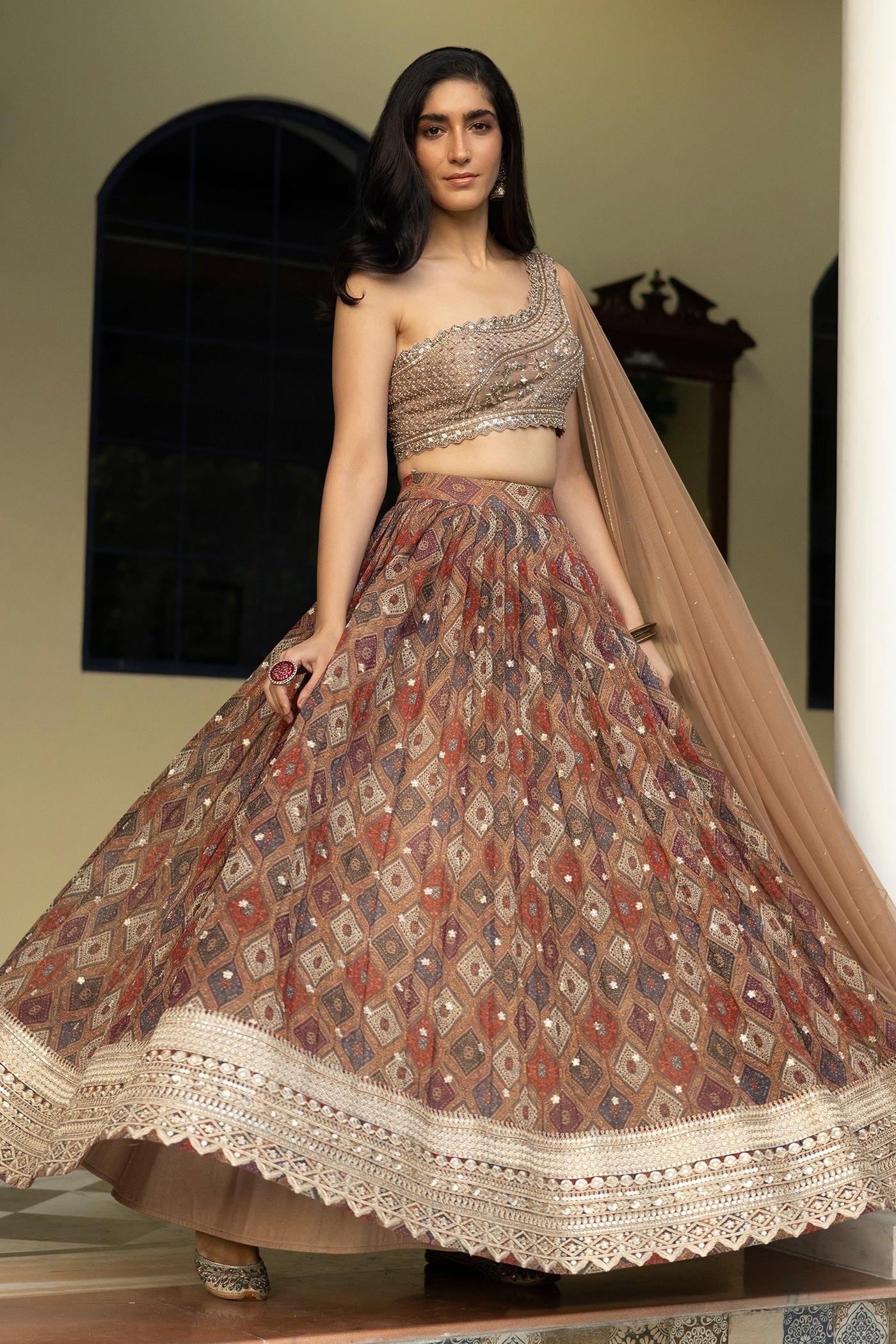 One-Shoulder Lehenga Set - Indian Clothing in Denver, CO, Aurora, CO, Boulder, CO, Fort Collins, CO, Colorado Springs, CO, Parker, CO, Highlands Ranch, CO, Cherry Creek, CO, Centennial, CO, and Longmont, CO. Nationwide shipping USA - India Fashion X