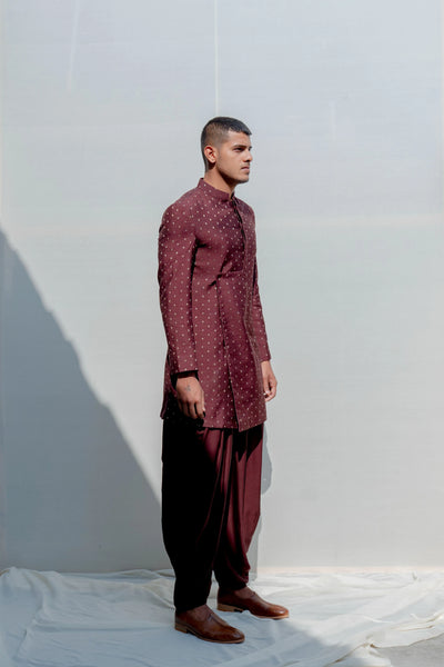 Maroon Rambler Dhoti Set Indian Clothing in Denver, CO, Aurora, CO, Boulder, CO, Fort Collins, CO, Colorado Springs, CO, Parker, CO, Highlands Ranch, CO, Cherry Creek, CO, Centennial, CO, and Longmont, CO. NATIONWIDE SHIPPING USA- India Fashion X