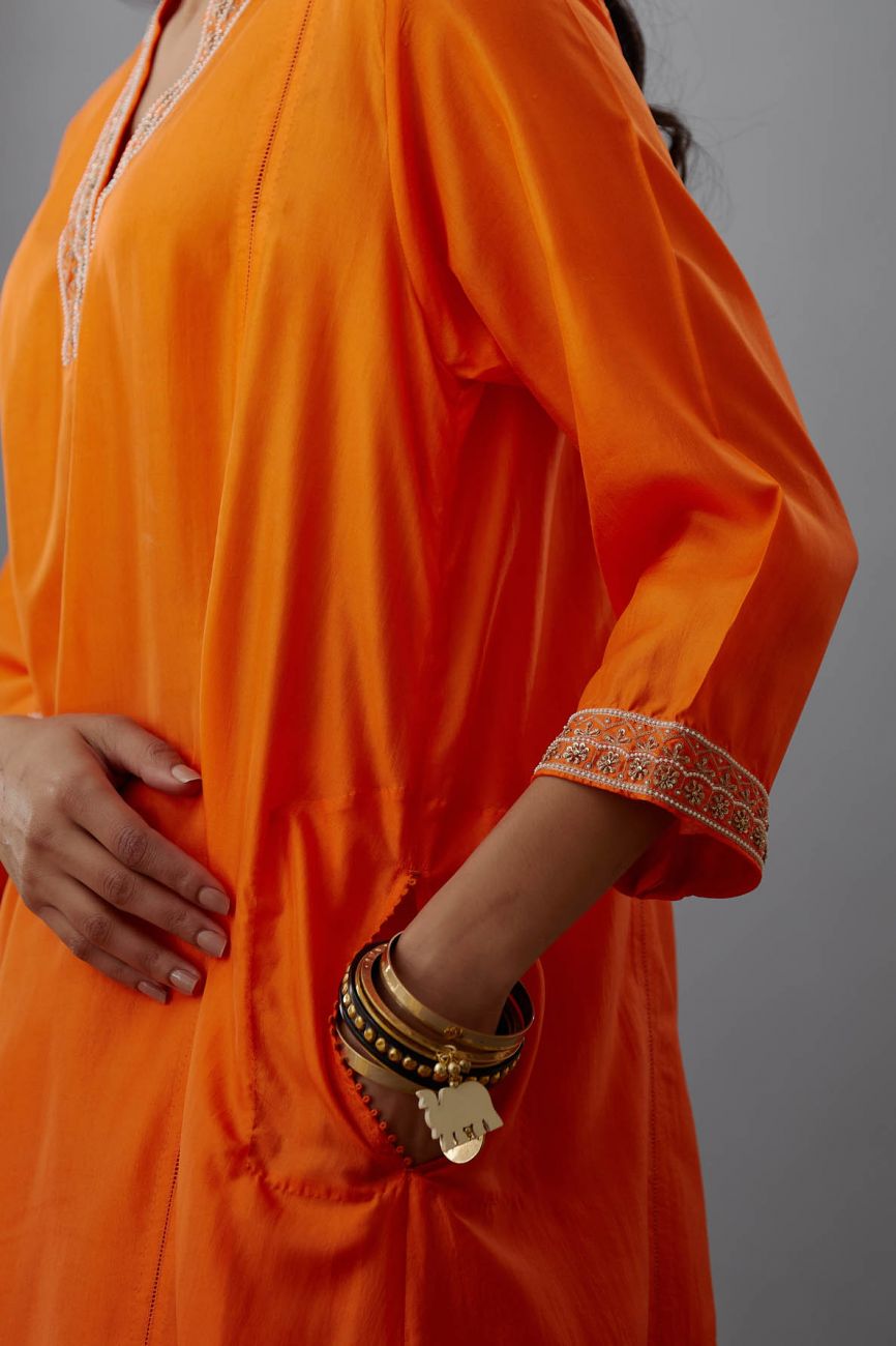 Coral Hand Embroidered Tunic Set - Indian Clothing in Denver, CO, Aurora, CO, Boulder, CO, Fort Collins, CO, Colorado Springs, CO, Parker, CO, Highlands Ranch, CO, Cherry Creek, CO, Centennial, CO, and Longmont, CO. Nationwide shipping USA - India Fashion X