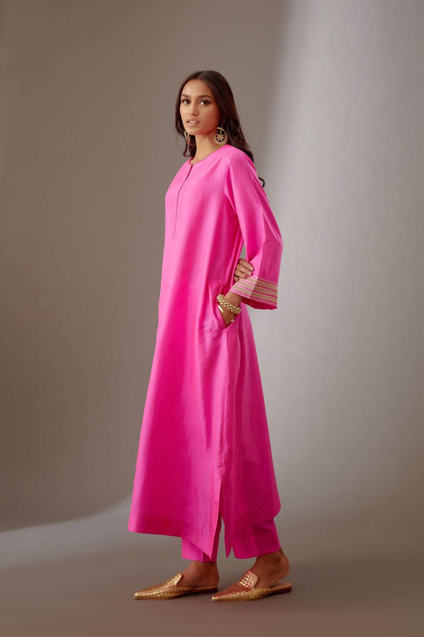 Pink Hand Embroidered Tunic Set - Indian Clothing in Denver, CO, Aurora, CO, Boulder, CO, Fort Collins, CO, Colorado Springs, CO, Parker, CO, Highlands Ranch, CO, Cherry Creek, CO, Centennial, CO, and Longmont, CO. Nationwide shipping USA - India Fashion X