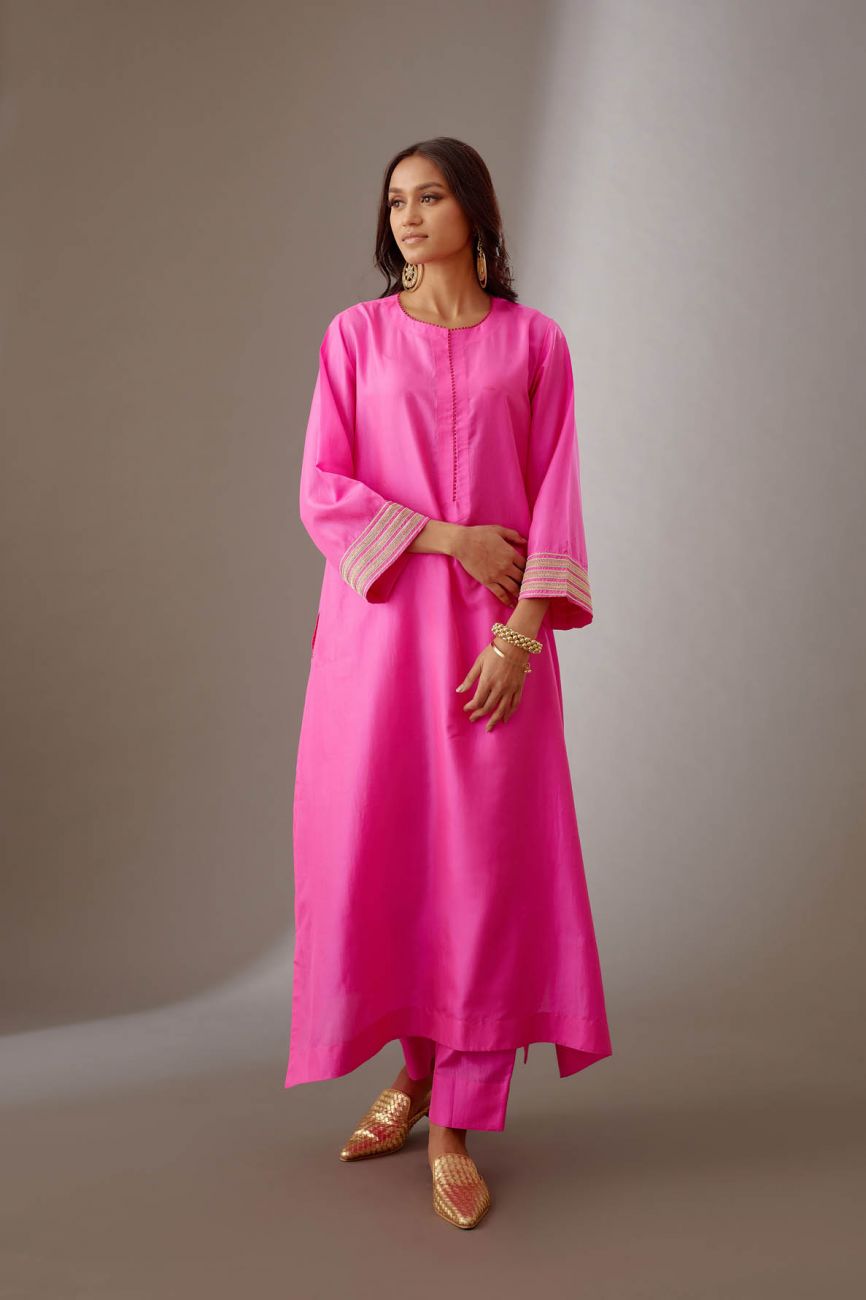 Pink Hand Embroidered Tunic Set - Indian Clothing in Denver, CO, Aurora, CO, Boulder, CO, Fort Collins, CO, Colorado Springs, CO, Parker, CO, Highlands Ranch, CO, Cherry Creek, CO, Centennial, CO, and Longmont, CO. Nationwide shipping USA - India Fashion X