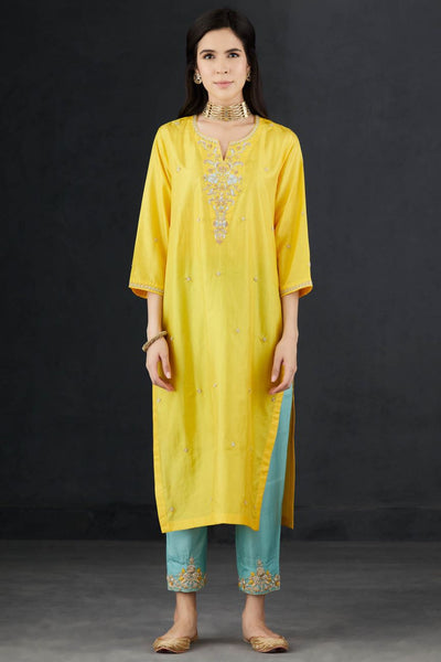 Sun And Aqua Embroidered Tunic Set - Indian Clothing in Denver, CO, Aurora, CO, Boulder, CO, Fort Collins, CO, Colorado Springs, CO, Parker, CO, Highlands Ranch, CO, Cherry Creek, CO, Centennial, CO, and Longmont, CO. Nationwide shipping USA - India Fashion X