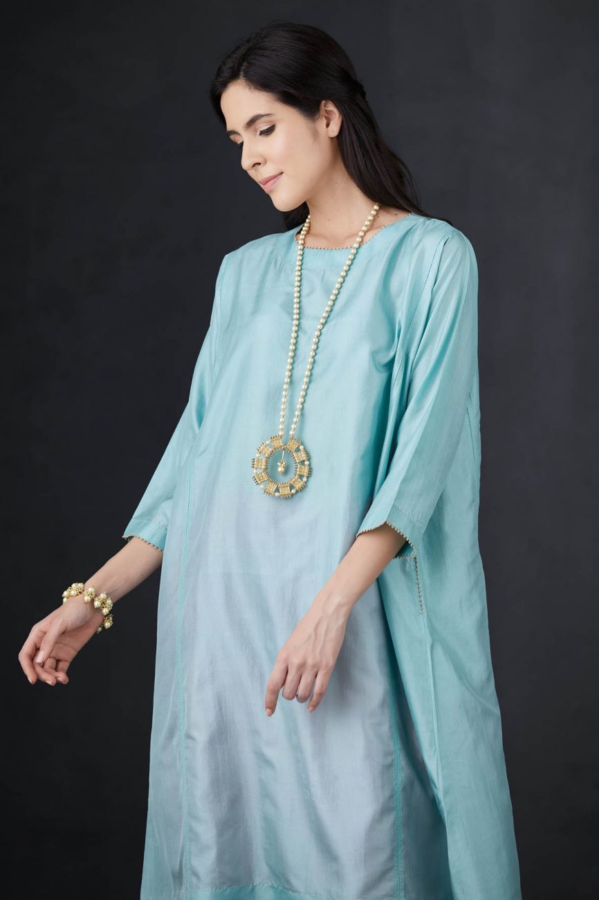 Aqua And Pink Embroidered Tunic Set - Indian Clothing in Denver, CO, Aurora, CO, Boulder, CO, Fort Collins, CO, Colorado Springs, CO, Parker, CO, Highlands Ranch, CO, Cherry Creek, CO, Centennial, CO, and Longmont, CO. Nationwide shipping USA - India Fashion X