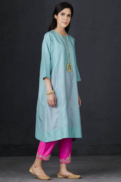 Aqua And Pink Embroidered Tunic Set - Indian Clothing in Denver, CO, Aurora, CO, Boulder, CO, Fort Collins, CO, Colorado Springs, CO, Parker, CO, Highlands Ranch, CO, Cherry Creek, CO, Centennial, CO, and Longmont, CO. Nationwide shipping USA - India Fashion X