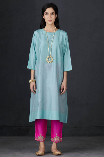 Aqua And Pink Embroidered Tunic Set - Indian Clothing in Denver, CO, Aurora, CO, Boulder, CO, Fort Collins, CO, Colorado Springs, CO, Parker, CO, Highlands Ranch, CO, Cherry Creek, CO, Centennial, CO, and Longmont, CO. Nationwide shipping USA - India Fashion X