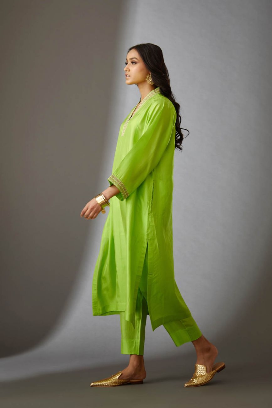 Lime Hand Embroidered Tunic Set - Indian Clothing in Denver, CO, Aurora, CO, Boulder, CO, Fort Collins, CO, Colorado Springs, CO, Parker, CO, Highlands Ranch, CO, Cherry Creek, CO, Centennial, CO, and Longmont, CO. Nationwide shipping USA - India Fashion X