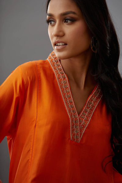 Coral Hand Embroidered Tunic Set - Indian Clothing in Denver, CO, Aurora, CO, Boulder, CO, Fort Collins, CO, Colorado Springs, CO, Parker, CO, Highlands Ranch, CO, Cherry Creek, CO, Centennial, CO, and Longmont, CO. Nationwide shipping USA - India Fashion X