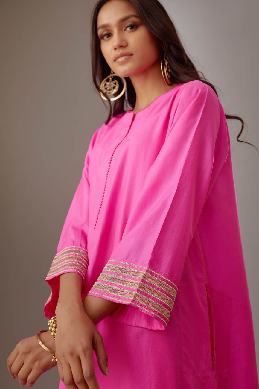 Pink Hand Embroidered Tunic Set - Indian Clothing in Denver, CO, Aurora, CO, Boulder, CO, Fort Collins, CO, Colorado Springs, CO, Parker, CO, Highlands Ranch, CO, Cherry Creek, CO, Centennial, CO, and Longmont, CO. Nationwide shipping USA - India Fashion X
