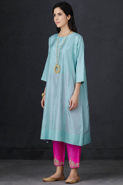 Aqua And Pink Embroidered Tunic Set - Indian Clothing in Denver, CO, Aurora, CO, Boulder, CO, Fort Collins, CO, Colorado Springs, CO, Parker, CO, Highlands Ranch, CO, Cherry Creek, CO, Centennial, CO, and Longmont, CO. Nationwide shipping USA - India Fashion X