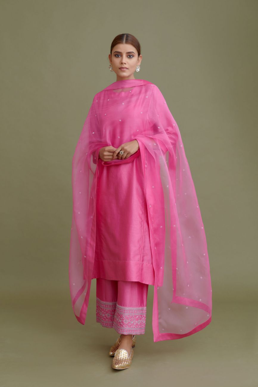 Rose Pink Silk Tunic Set - Indian Clothing in Denver, CO, Aurora, CO, Boulder, CO, Fort Collins, CO, Colorado Springs, CO, Parker, CO, Highlands Ranch, CO, Cherry Creek, CO, Centennial, CO, and Longmont, CO. Nationwide shipping USA - India Fashion X