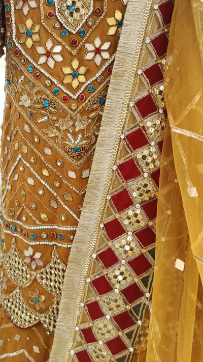 Mustard Yellow Ethnic Jeweled Skirt Set - Indian Clothing in Denver, CO, Aurora, CO, Boulder, CO, Fort Collins, CO, Colorado Springs, CO, Parker, CO, Highlands Ranch, CO, Cherry Creek, CO, Centennial, CO, and Longmont, CO. Nationwide shipping USA- India Fashion X