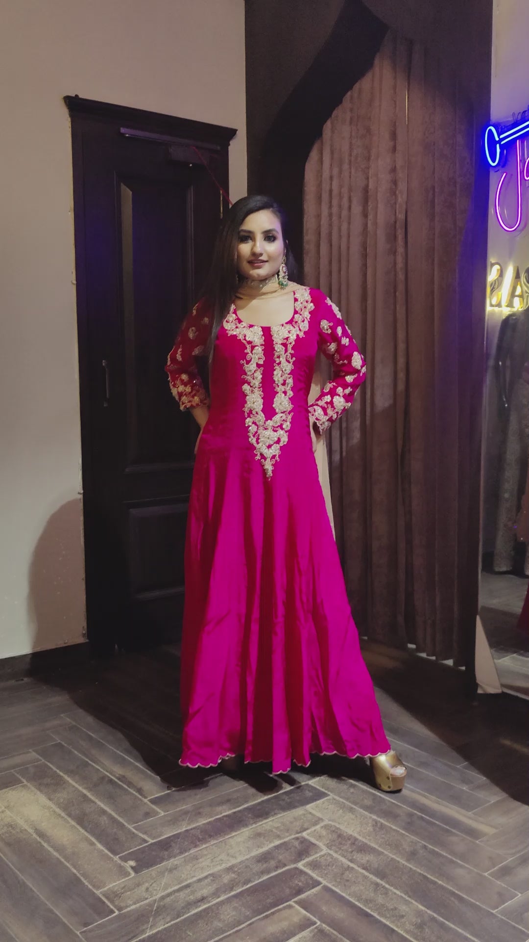 Strawberry Pink Embroidered Anarkali - Indian Clothing in Denver, CO, Aurora, CO, Boulder, CO, Fort Collins, CO, Colorado Springs, CO, Parker, CO, Highlands Ranch, CO, Cherry Creek, CO, Centennial, CO, and Longmont, CO. Nationwide shipping USA- India Fashion X