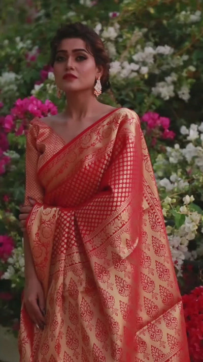Red Banarasi Silk Saree- Indian Clothing in Denver, CO, and Aurora, CO- India Fashion X