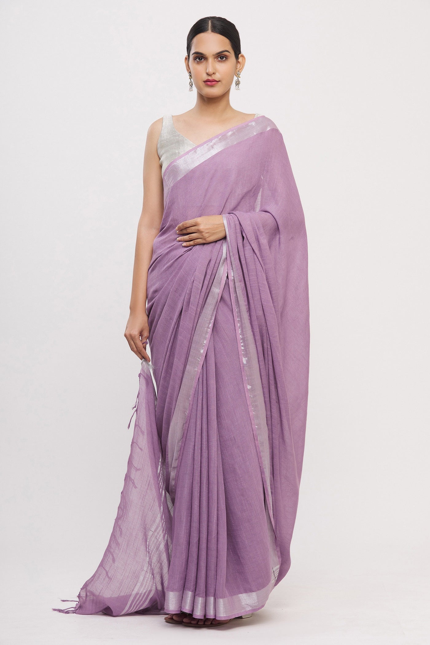 Purple Linen Blend Saree - Indian Clothing in Denver, CO, Aurora, CO, Boulder, CO, Fort Collins, CO, Colorado Springs, CO, Parker, CO, Highlands Ranch, CO, Cherry Creek, CO, Centennial, CO, and Longmont, CO. Nationwide shipping USA - India Fashion X