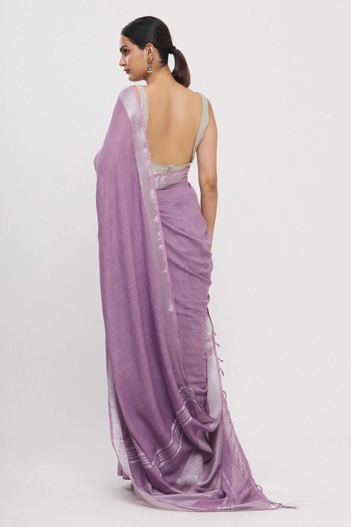 Purple Linen Blend Saree - Indian Clothing in Denver, CO, Aurora, CO, Boulder, CO, Fort Collins, CO, Colorado Springs, CO, Parker, CO, Highlands Ranch, CO, Cherry Creek, CO, Centennial, CO, and Longmont, CO. Nationwide shipping USA - India Fashion X