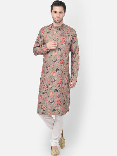 Taupe Floral Khadi Kurta Indian Clothing in Denver, CO, Aurora, CO, Boulder, CO, Fort Collins, CO, Colorado Springs, CO, Parker, CO, Highlands Ranch, CO, Cherry Creek, CO, Centennial, CO, and Longmont, CO. NATIONWIDE SHIPPING USA- India Fashion X