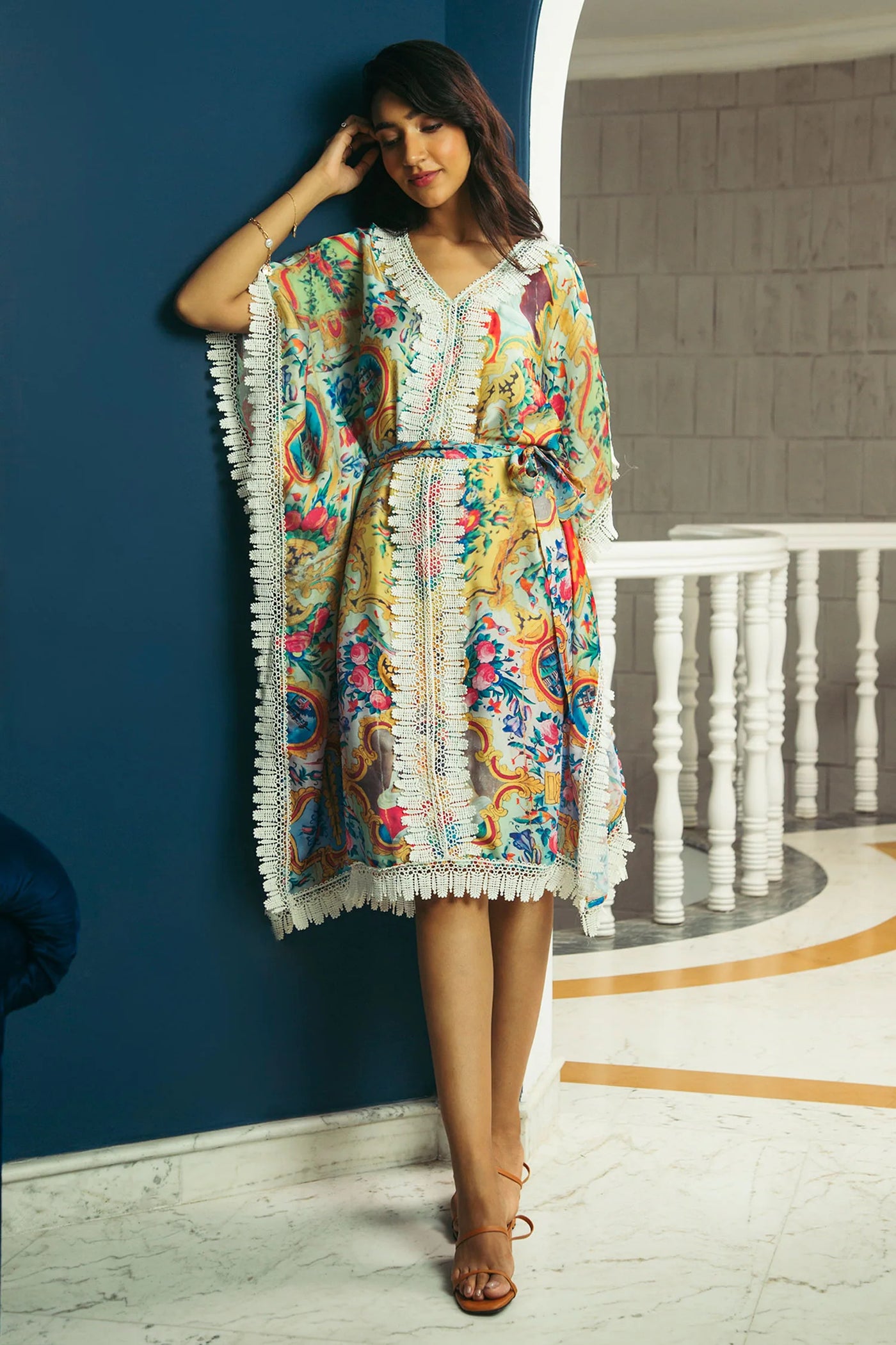 Multicolor Satin Kaftan Indian Clothing in Denver, CO, Aurora, CO, Boulder, CO, Fort Collins, CO, Colorado Springs, CO, Parker, CO, Highlands Ranch, CO, Cherry Creek, CO, Centennial, CO, and Longmont, CO. NATIONWIDE SHIPPING USA- India Fashion X