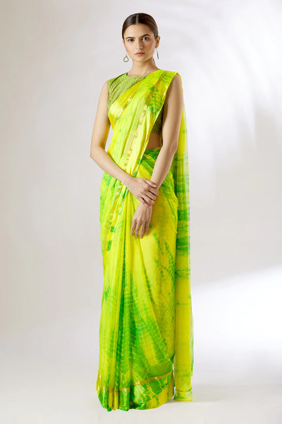 Yellow Tie-Dye Saree - Indian Clothing in Denver, CO, Aurora, CO, Boulder, CO, Fort Collins, CO, Colorado Springs, CO, Parker, CO, Highlands Ranch, CO, Cherry Creek, CO, Centennial, CO, and Longmont, CO. Nationwide shipping USA - India Fashion X