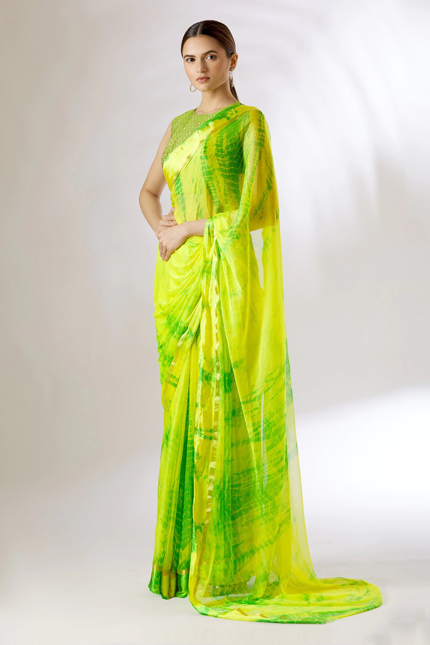 Yellow Tie-Dye Saree - Indian Clothing in Denver, CO, Aurora, CO, Boulder, CO, Fort Collins, CO, Colorado Springs, CO, Parker, CO, Highlands Ranch, CO, Cherry Creek, CO, Centennial, CO, and Longmont, CO. Nationwide shipping USA - India Fashion X
