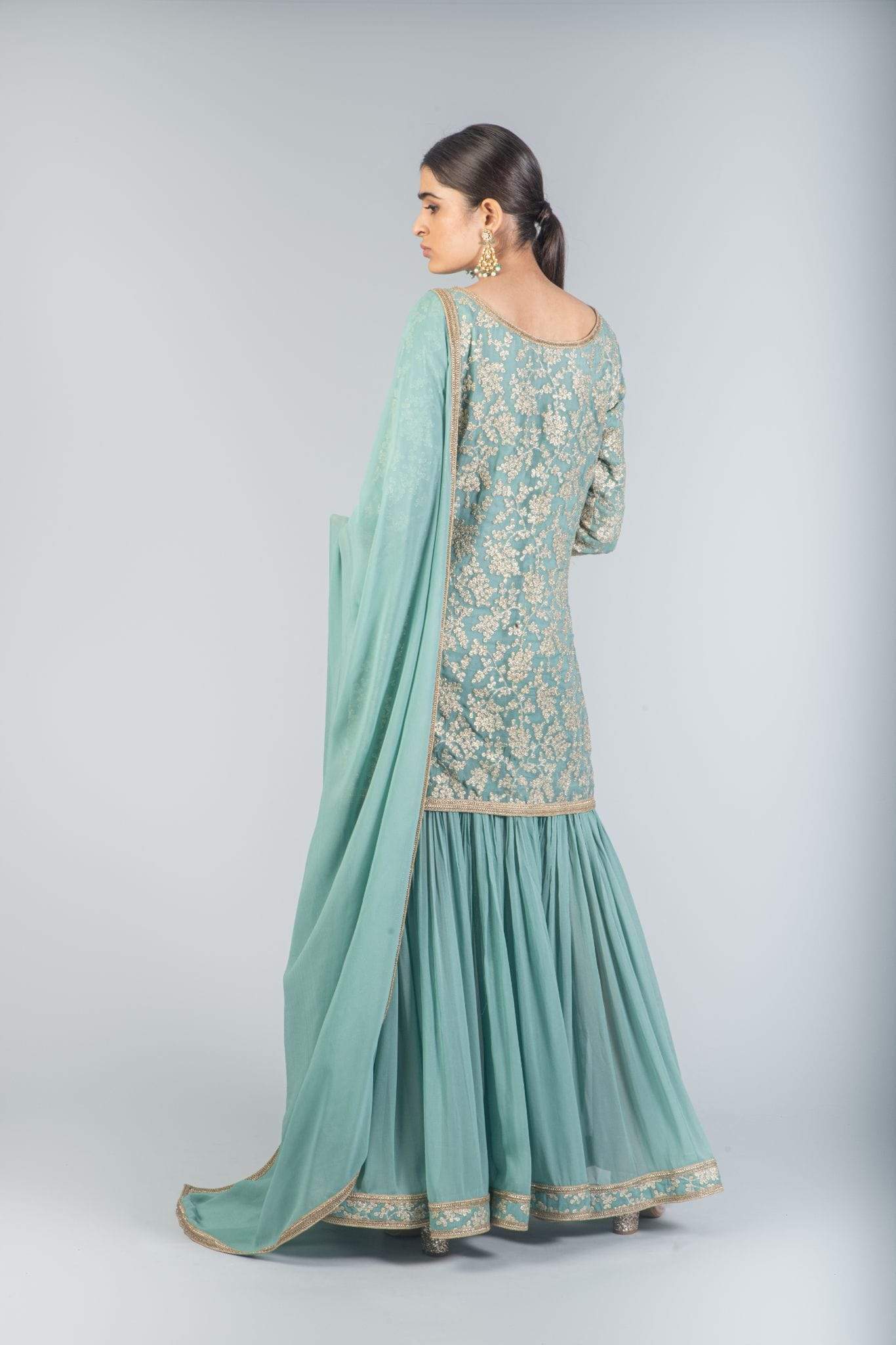 Teal Georgette Skirt Set Indian Clothing in Denver, CO, Aurora, CO, Boulder, CO, Fort Collins, CO, Colorado Springs, CO, Parker, CO, Highlands Ranch, CO, Cherry Creek, CO, Centennial, CO, and Longmont, CO. NATIONWIDE SHIPPING USA- India Fashion X