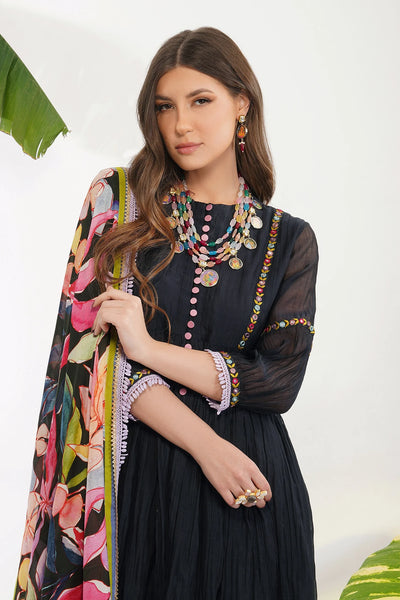 Black Anarkali Set with Printed Dupatta Indian Clothing in Denver, CO, Aurora, CO, Boulder, CO, Fort Collins, CO, Colorado Springs, CO, Parker, CO, Highlands Ranch, CO, Cherry Creek, CO, Centennial, CO, and Longmont, CO. NATIONWIDE SHIPPING USA- India Fashion X